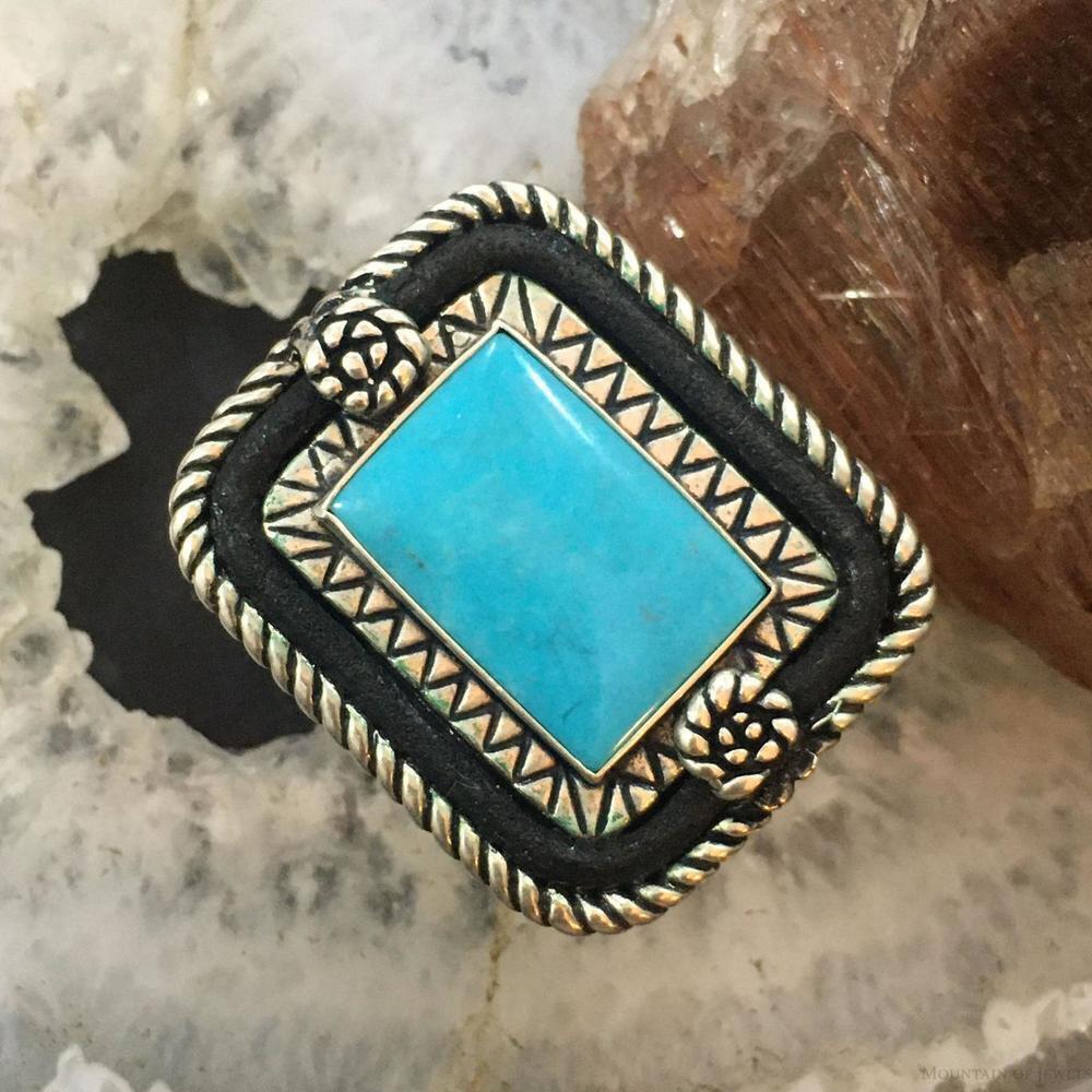 Carolyn Pollack Sterling Rectangle Turquoise Decorated Ring Size 8 For Women